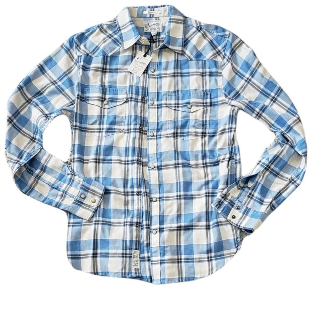 Lucky Brand Blue Plaid Snap Closure Western Button Down Shirt S